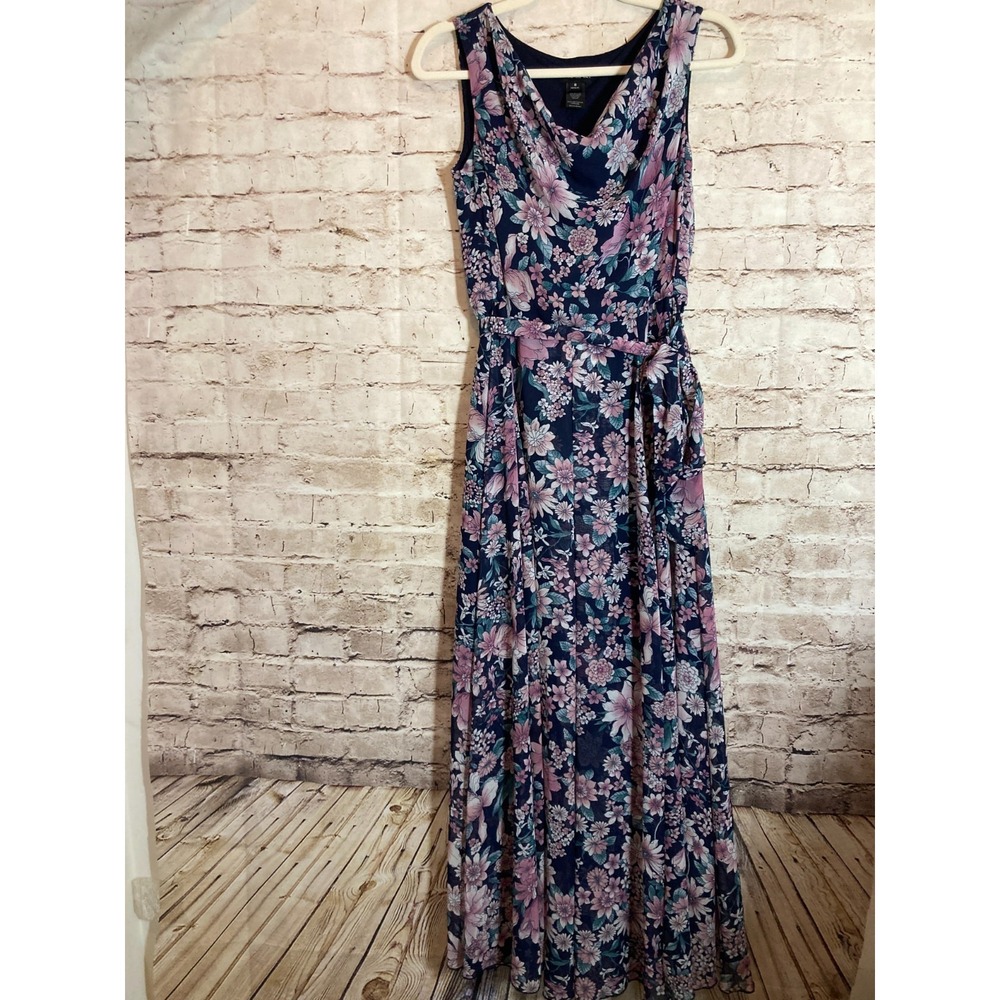 Floral Maxi Dress - Navy with Pink Blooms